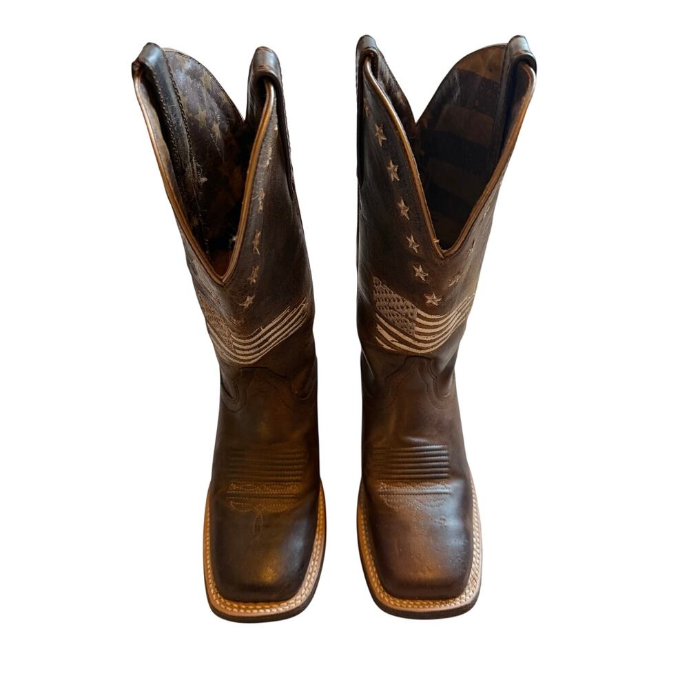 ARIAT Brown With White Embroidered American Flag Square Toe Women's Boots